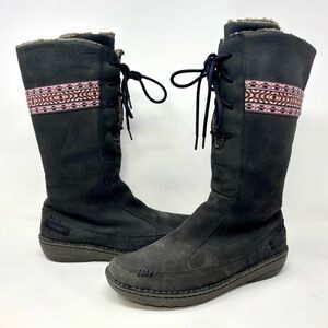 Teva Kiru Nubuck Leather Mid Fleece Lined Boots Gray Black Side Zip Laces Size 9